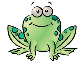 Green frog drawing with a friendly face